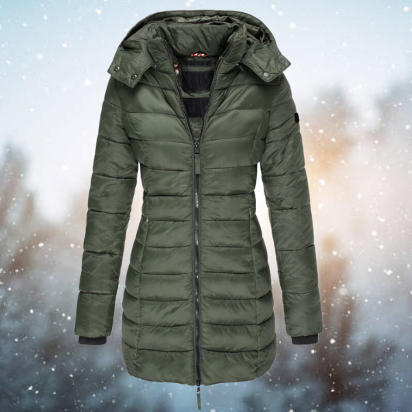 Nora Women’s Long Quilted Jacket with Hood and Insulated Design 2