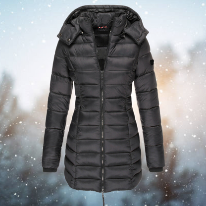 Nora Women’s Long Quilted Jacket with Hood and Insulated Design 5