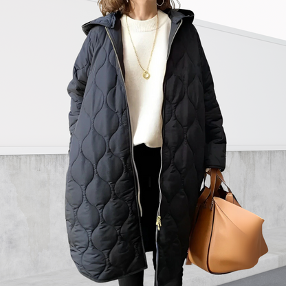 Nora Women's Parka Jacket | Weather-Resistant, Oversized Argyle Pattern 1