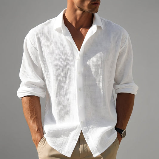 Ostuni Men’s Shirt with Lightweight Cotton-Linen Blend and Button-Down Front 0