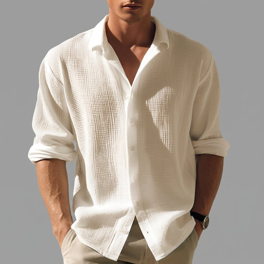 Ostuni Men’s Shirt with Lightweight Cotton-Linen Blend and Button-Down Front 1
