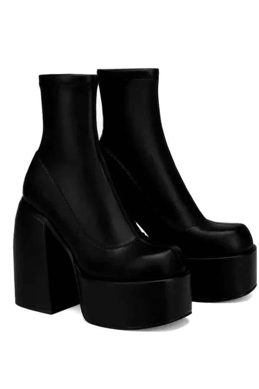 Pace Women's Ankle Boots featuring a stylish chunky block heel and high platform sole, perfect for a trendy and comfortable footwear choice. 0