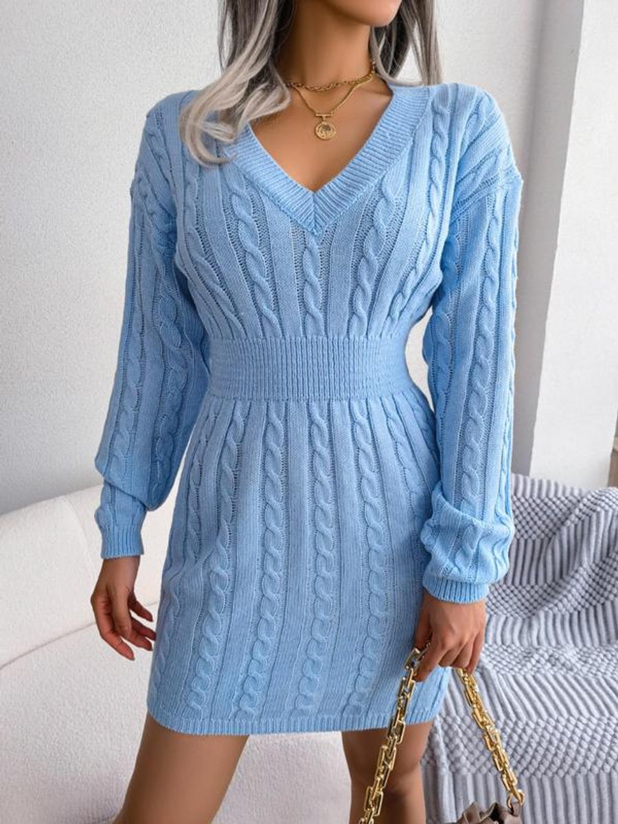 Penelope Women's Cable-Knit V-Neck Sweater Dress | Long Sleeve, Textured Knit 1
