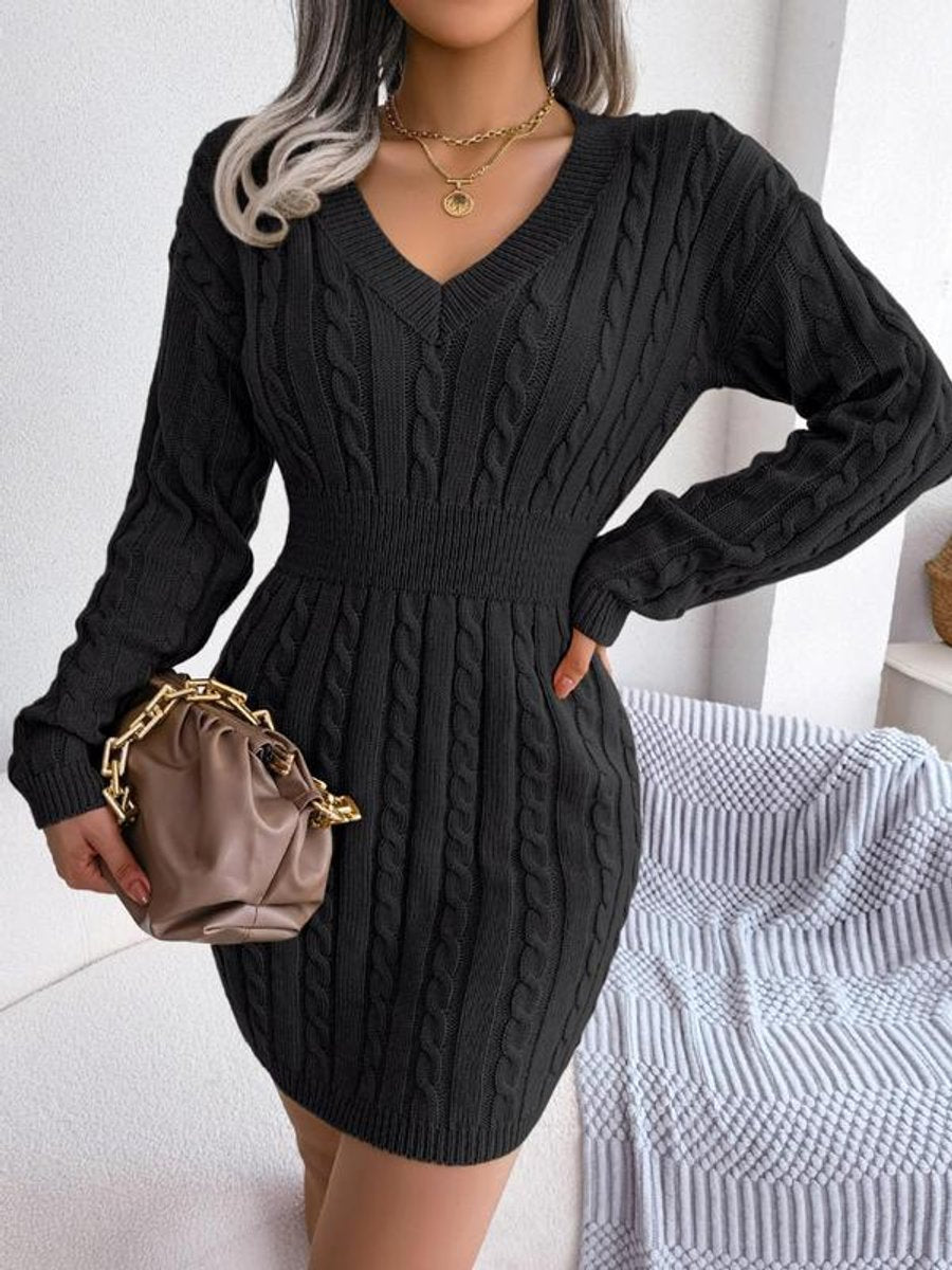 Penelope Women's Cable-Knit V-Neck Sweater Dress | Long Sleeve, Textured Knit 3