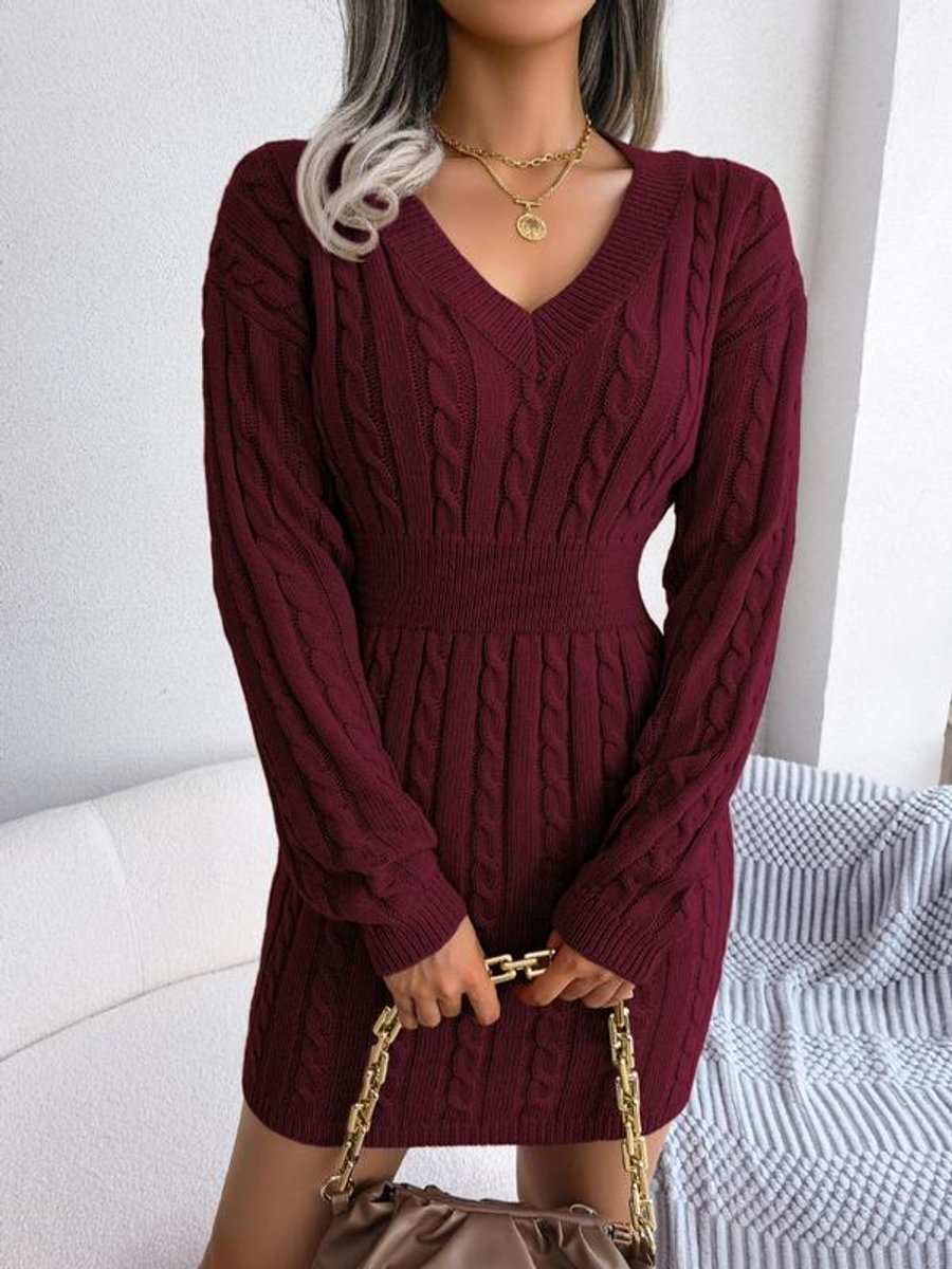 Penelope Women's Cable-Knit V-Neck Sweater Dress | Long Sleeve, Textured Knit 4