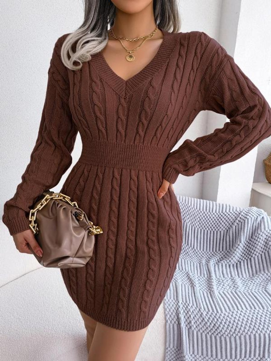 Penelope Women's Cable-Knit V-Neck Sweater Dress | Long Sleeve, Textured Knit 6