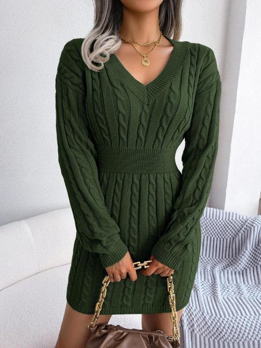 Penelope Women's Cable-Knit V-Neck Sweater Dress | Long Sleeve, Textured Knit 7