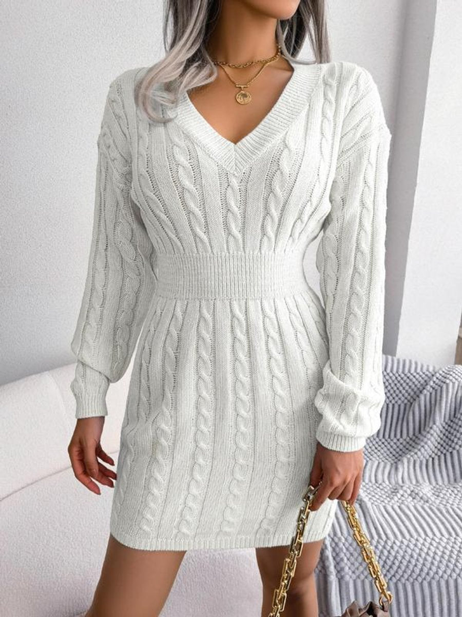 Penelope Women's Cable-Knit V-Neck Sweater Dress | Long Sleeve, Textured Knit 8