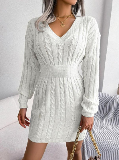 Penelope Women's Cable-Knit V-Neck Sweater Dress | Long Sleeve, Textured Knit 8