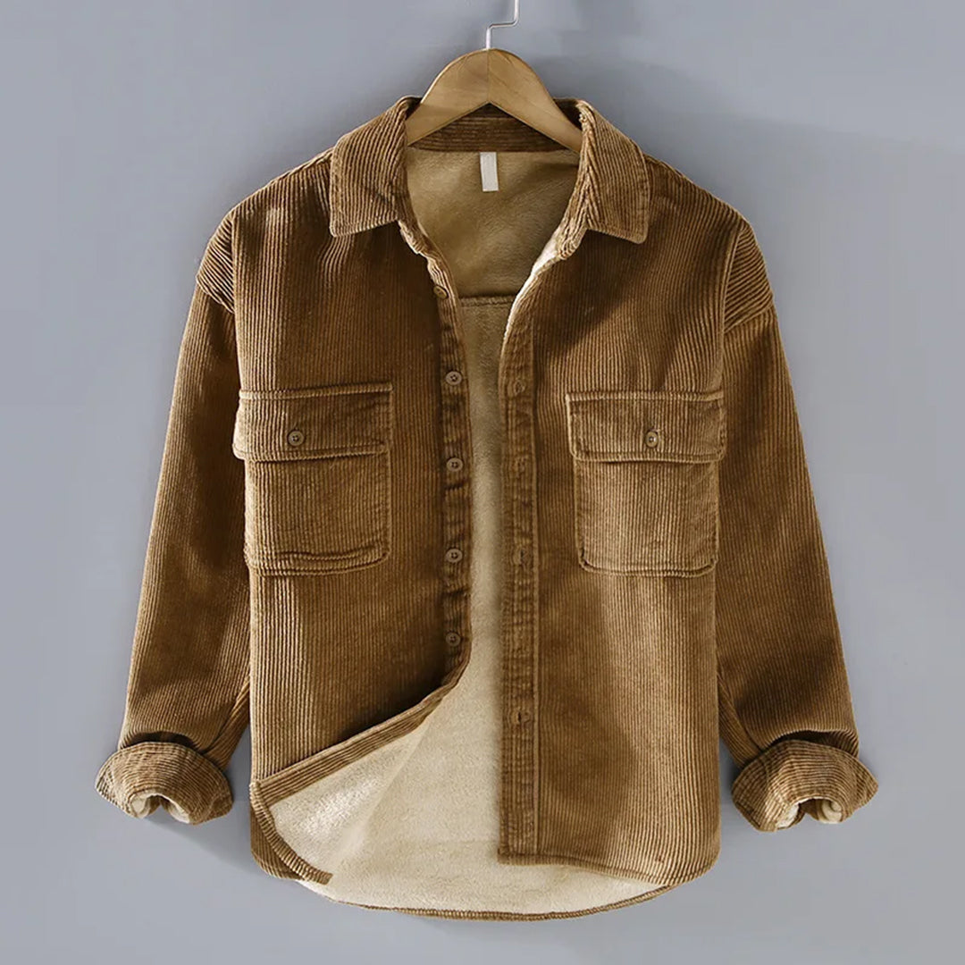 Polo Men's Jacket with Button Placket and Classic Corduroy Texture 0