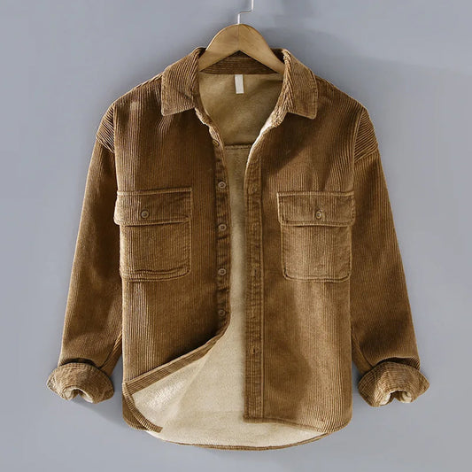 Polo Men's Jacket with Button Placket and Classic Corduroy Texture 0
