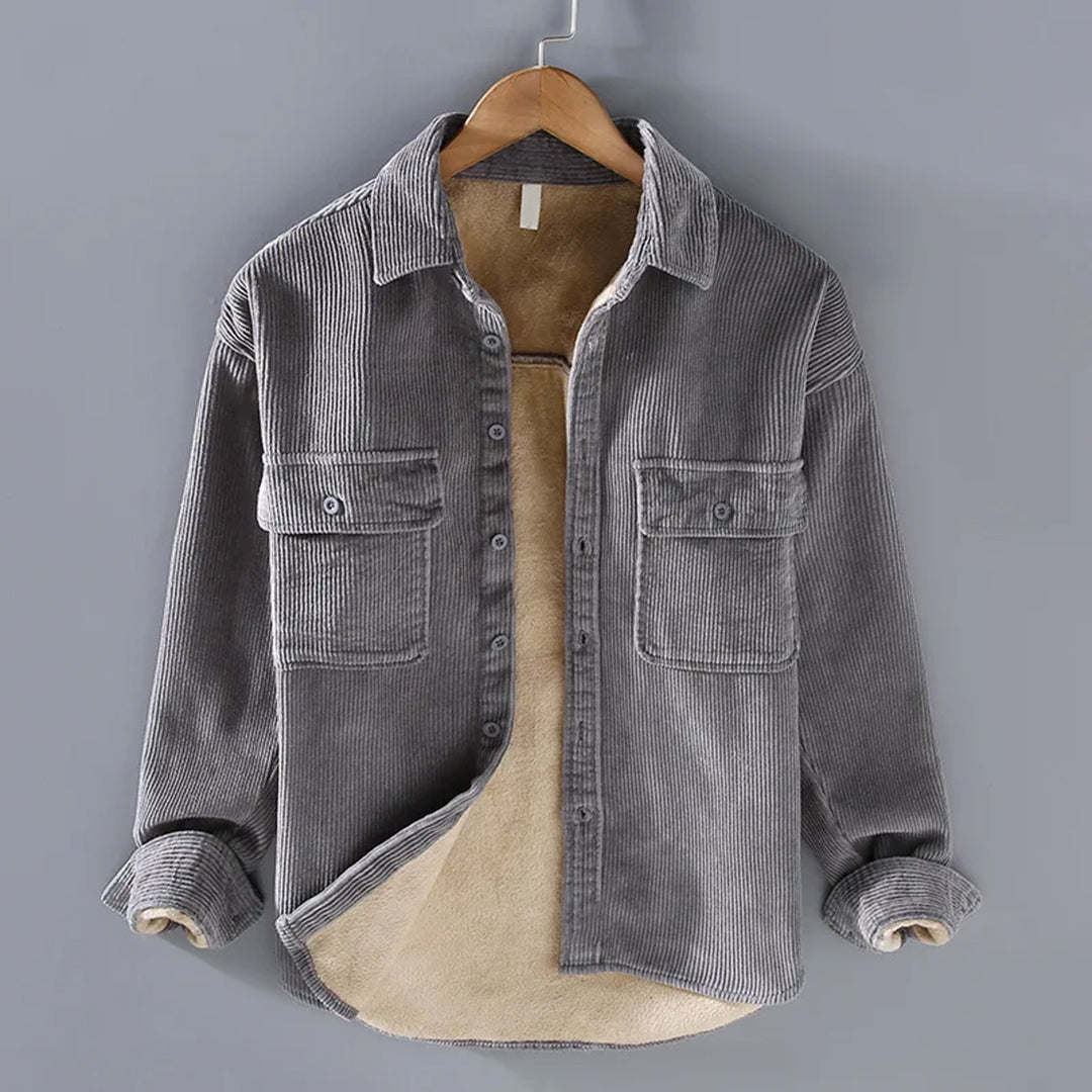 Polo Men's Jacket with Button Placket and Classic Corduroy Texture 1