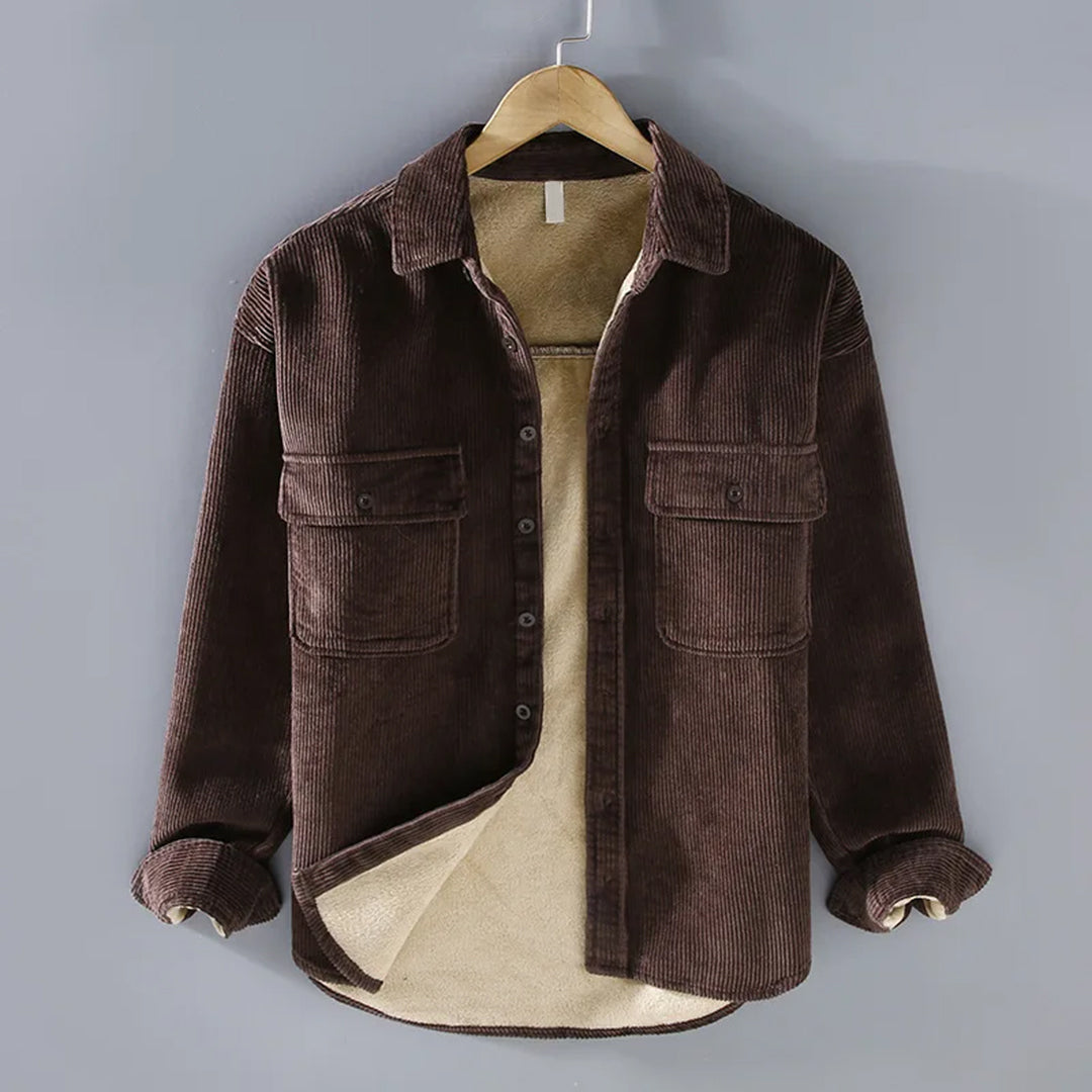 Polo Men's Jacket with Button Placket and Classic Corduroy Texture 2