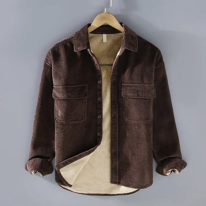Polo Men's Jacket with Button Placket and Classic Corduroy Texture 2