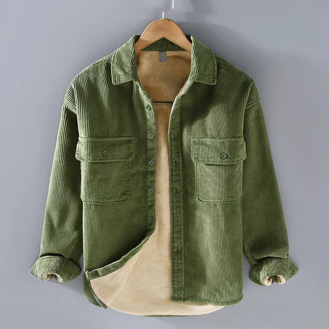 Polo Men's Jacket with Button Placket and Classic Corduroy Texture 3