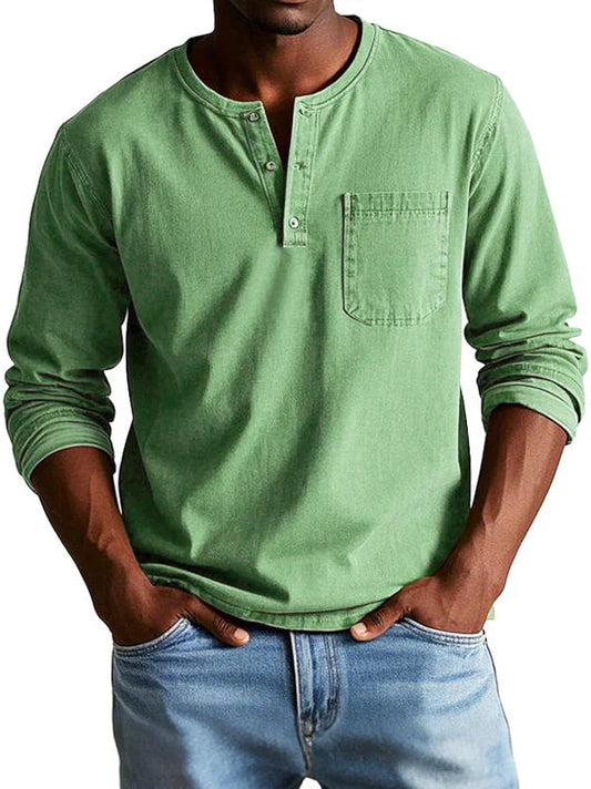 Pura Men's Shirt with Classic Henley Neckline and Long Sleeves 0