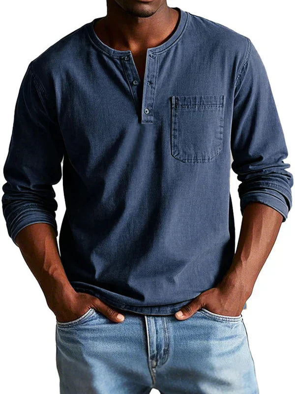 Pura Men's Shirt with Classic Henley Neckline and Long Sleeves 2