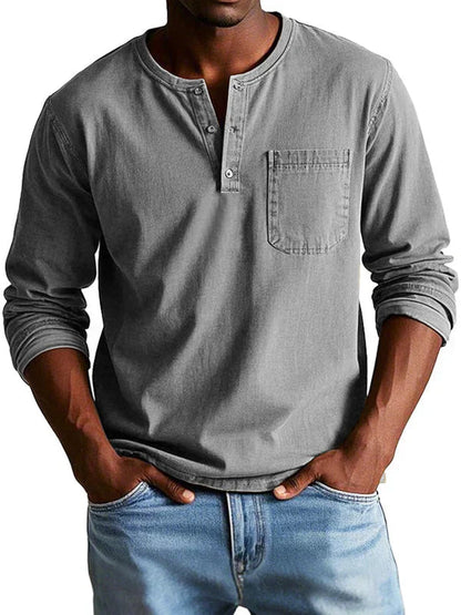 Pura Men's Shirt with Classic Henley Neckline and Long Sleeves 3