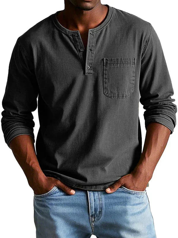 Pura Men's Shirt with Classic Henley Neckline and Long Sleeves 4