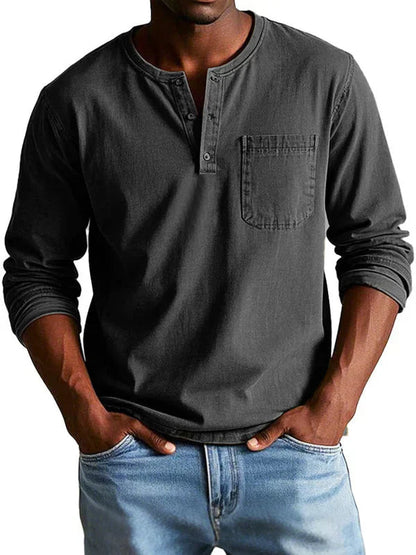 Pura Men's Shirt with Classic Henley Neckline and Long Sleeves 4