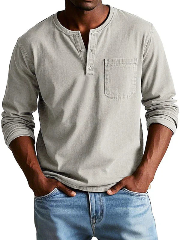 Pura Men's Shirt with Classic Henley Neckline and Long Sleeves 5