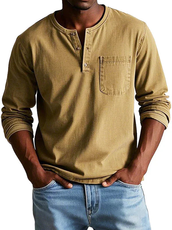 Pura Men's Shirt with Classic Henley Neckline and Long Sleeves 6