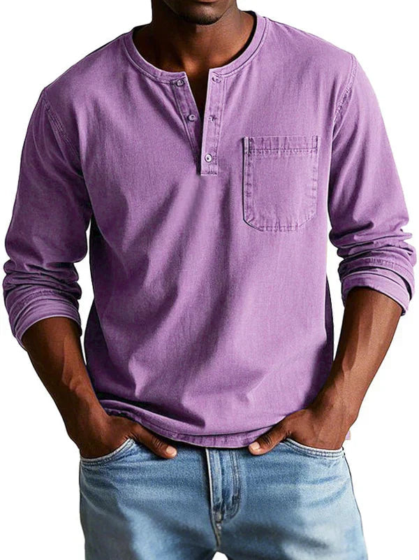 Pura Men's Shirt with Classic Henley Neckline and Long Sleeves 7