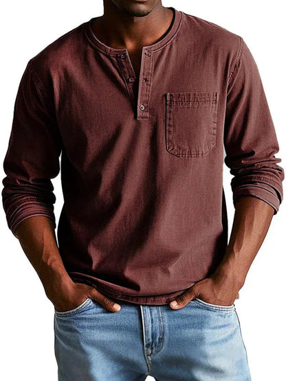 Pura Men's Shirt with Classic Henley Neckline and Long Sleeves 8