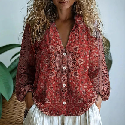 Pura Women’s Blouse with Embroidered Front and V-Neck Long Sleeves 5
