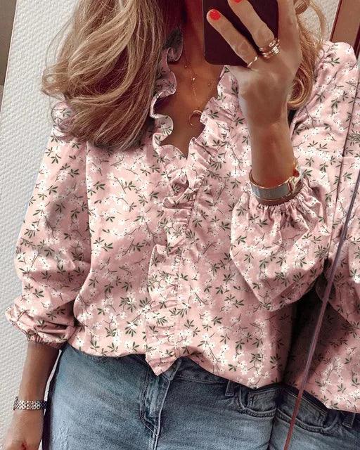 Pura Women’s Blouse with Ruffle V-Neck and Flowing Silhouette for Summer Style 1