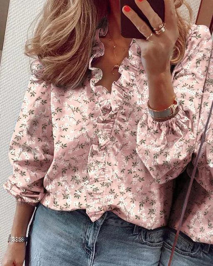 Pura Women’s Blouse with Ruffle V-Neck and Flowing Silhouette for Summer Style 1