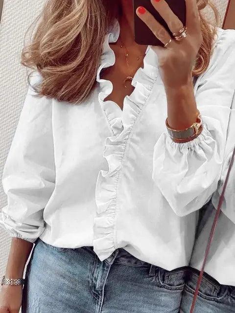 Pura Women’s Blouse with Ruffle V-Neck and Flowing Silhouette for Summer Style 3
