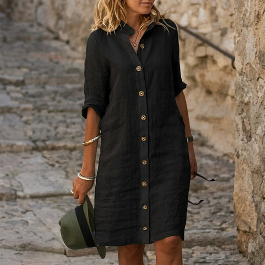 Pura Women’s Midi Dress with Elegant Silhouette and Comfortable Linen Blend 0