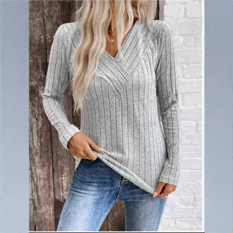 Quinn Women's Sweater | Elegant Sunken Stripe Design 2