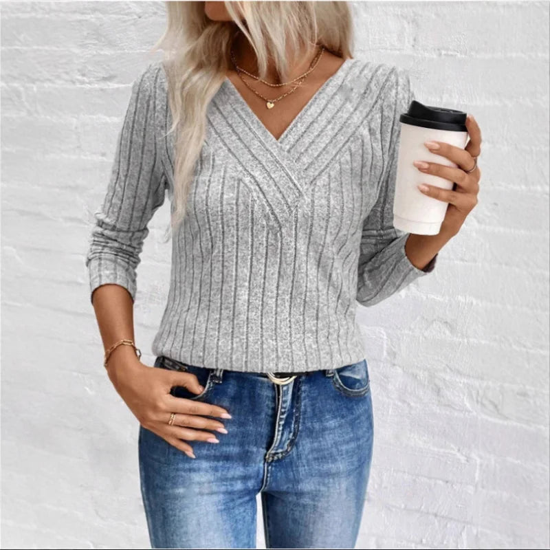 Quinn Women's Sweater | Elegant Sunken Stripe Design 3
