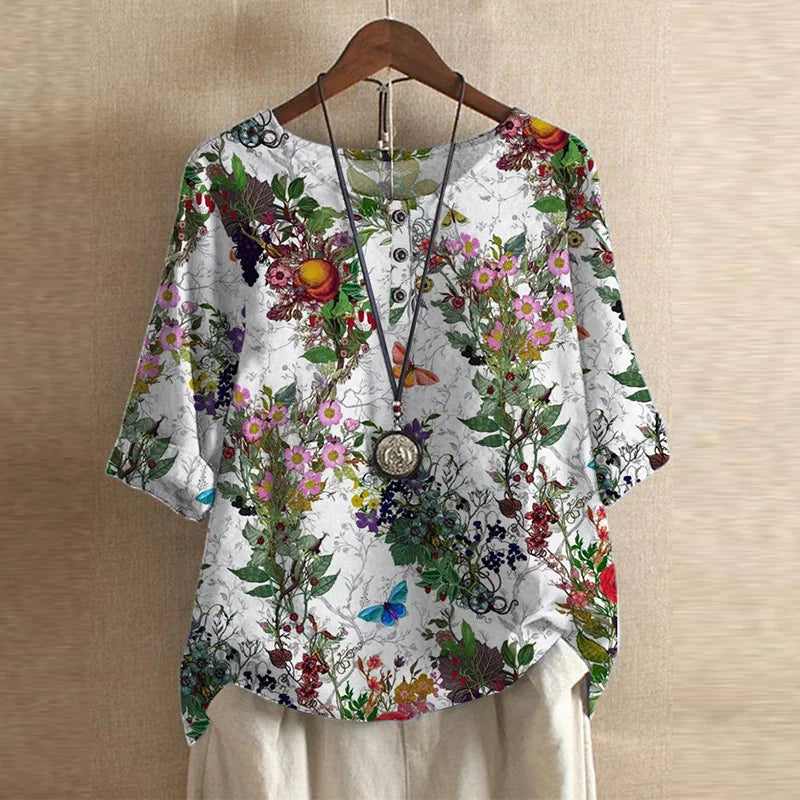 Raina Women’s Blouse with Vintage Floral Pattern and Relaxed Fit 10