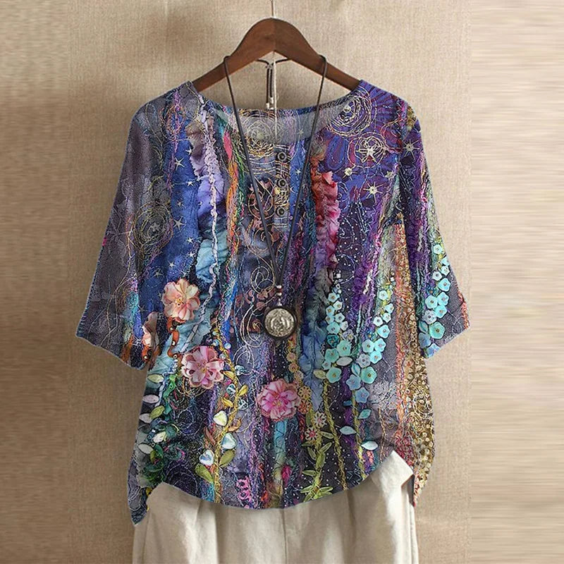 Raina Women’s Blouse with Vintage Floral Pattern and Relaxed Fit 8
