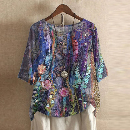 Raina Women’s Blouse with Vintage Floral Pattern and Relaxed Fit 8