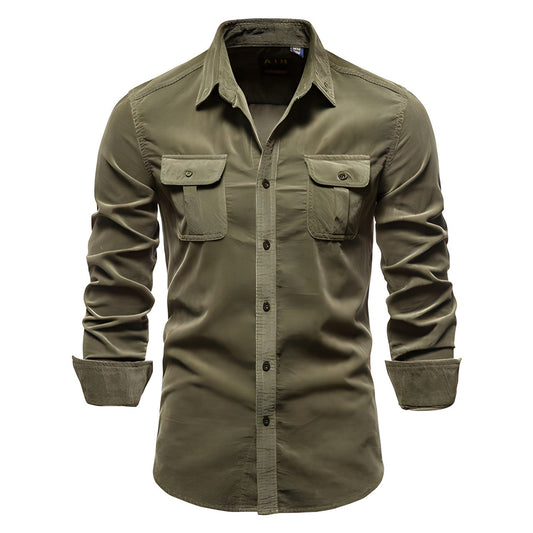 Raven Men’s Shirt with Long Sleeves and Button Placket Design 0