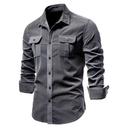 Raven Men’s Shirt with Long Sleeves and Button Placket Design 2