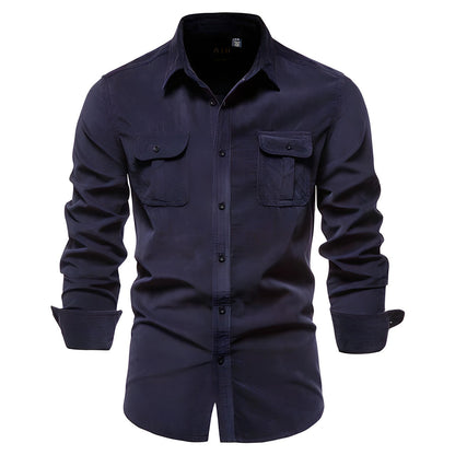 Raven Men’s Shirt with Long Sleeves and Button Placket Design 3