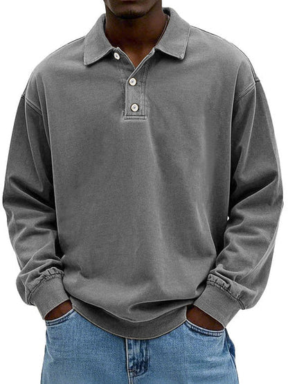 Raven Men's Sweatshirt with Long Sleeves and Polo Collar 1