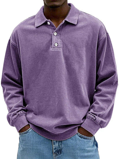 Raven Men's Sweatshirt with Long Sleeves and Polo Collar 5