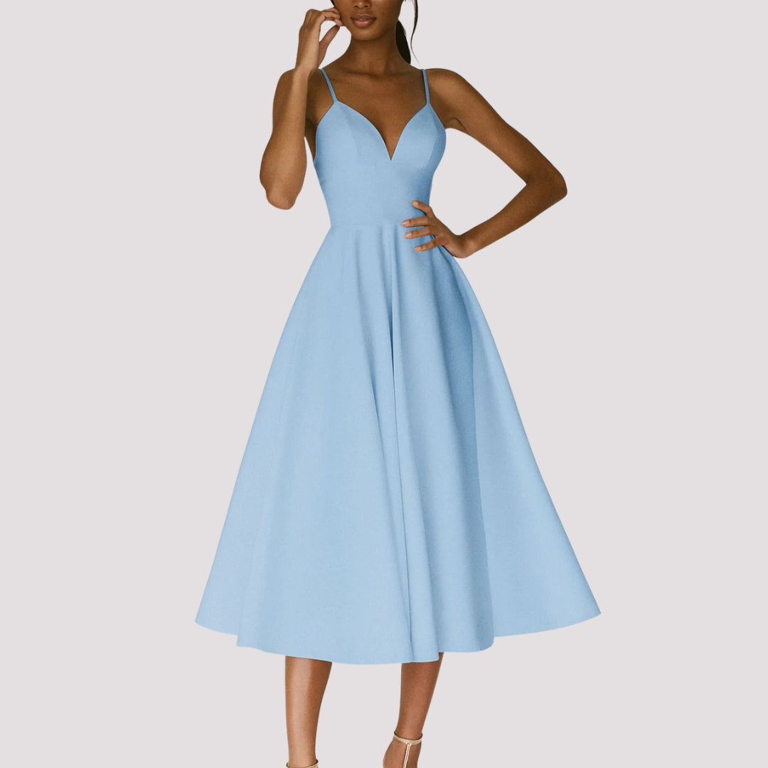 Regina Women’s Midi Dress with Strap Detail and Flared Skirt for Summer Events 2