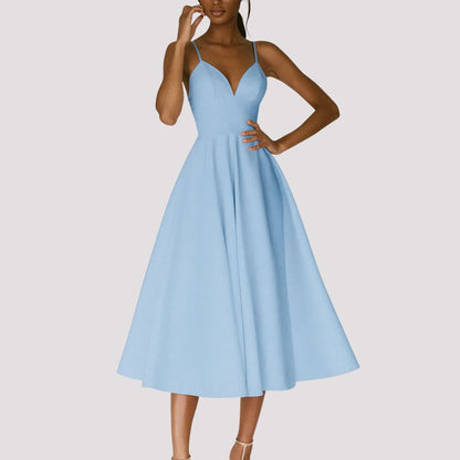 Regina Women’s Midi Dress with Strap Detail and Flared Skirt for Summer Events 2