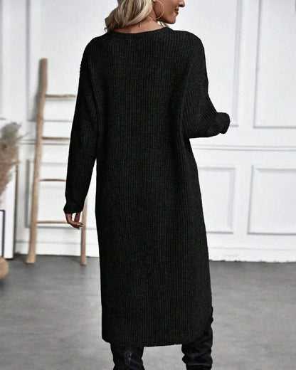 Rela Knit Sweater Dress featuring a stylish wrap front and elegant split hem, perfect for a chic and comfortable look in any season. 6