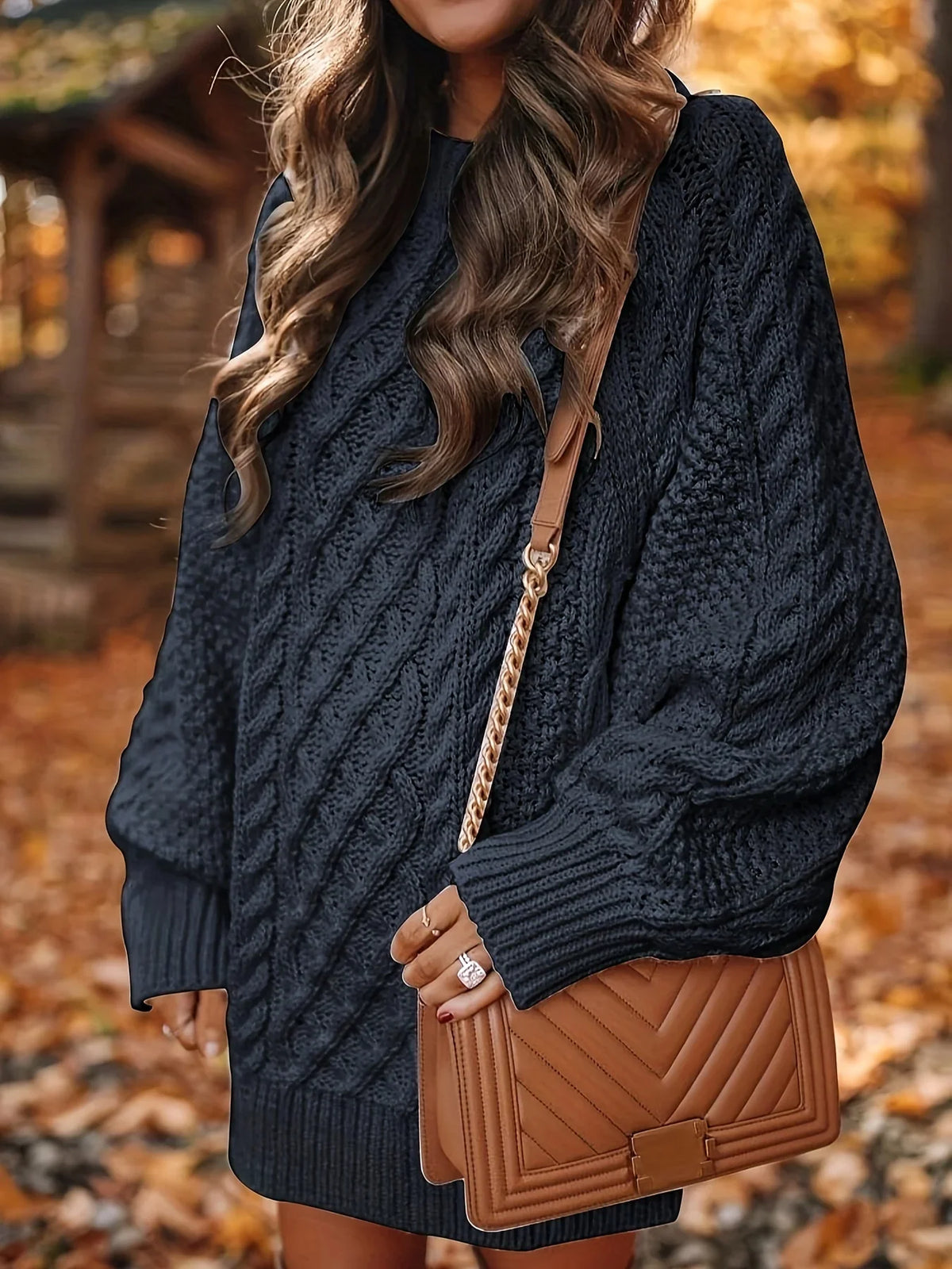 Renee Women’s Sweater Dress featuring a cozy cable-knit design, perfect for stylish warmth in any season. 2