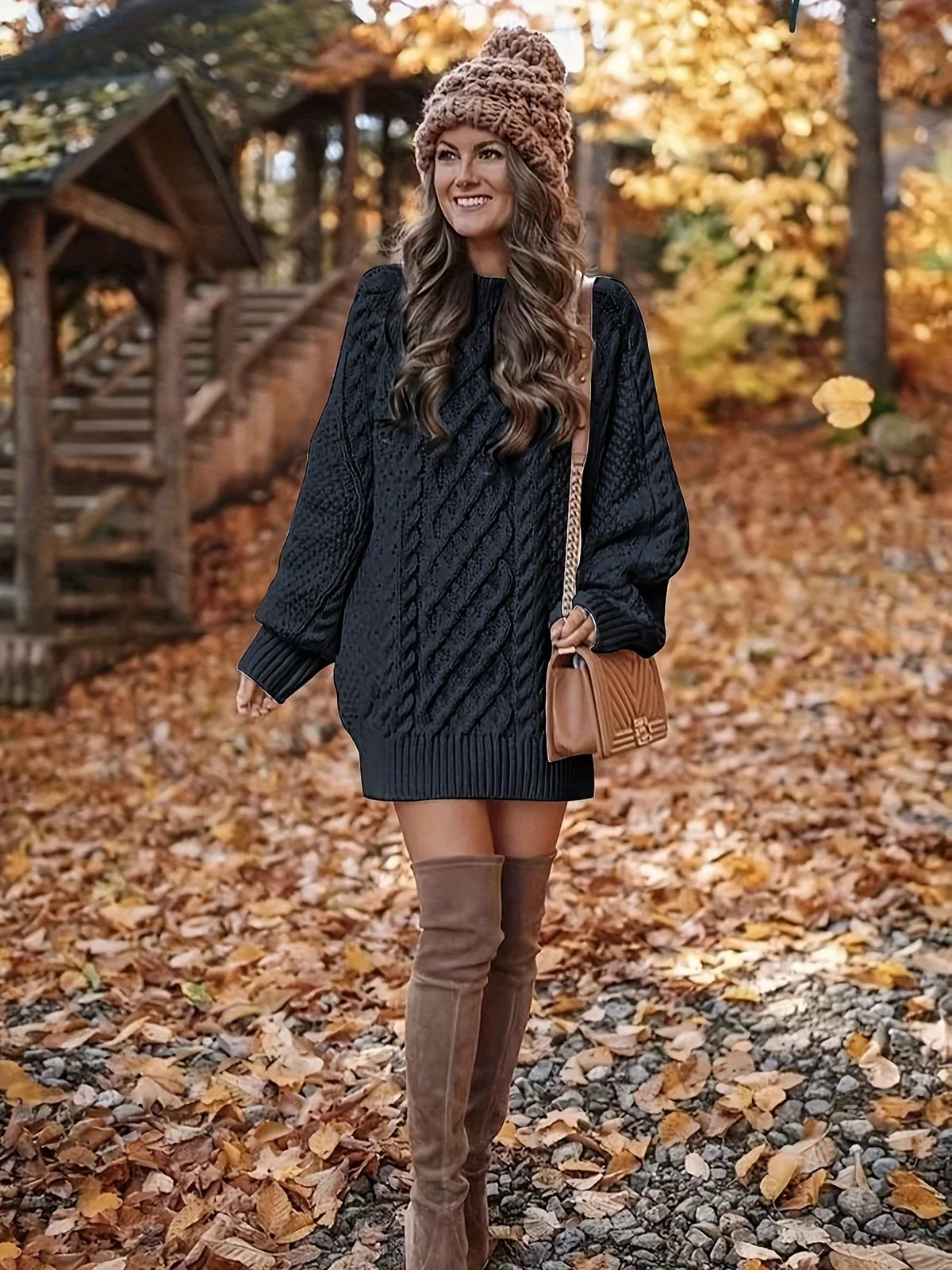 Renee Women’s Sweater Dress featuring a cozy cable-knit design, perfect for stylish warmth in any season. 4