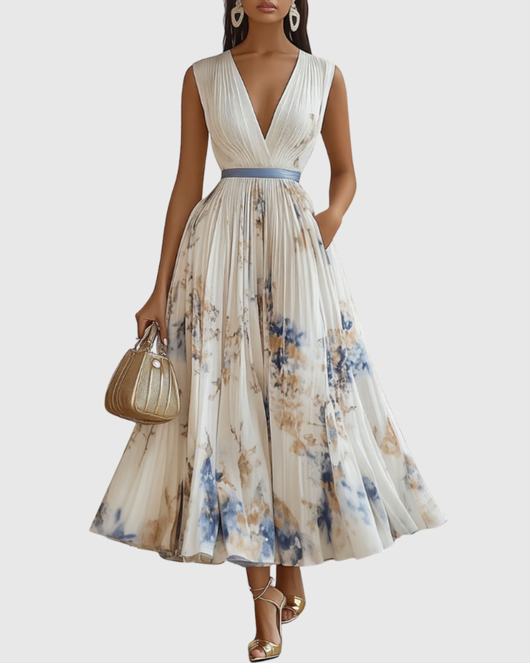 Rowella Women’s Maxi Dress with Pleated Design and Ribbon-Tie Waist 0