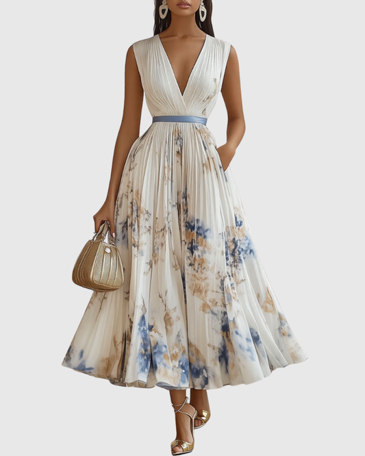 Rowella Women’s Maxi Dress with Pleated Design and Ribbon-Tie Waist 0